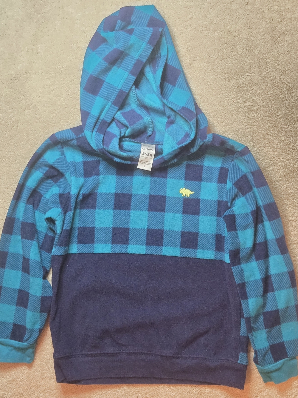 Kids Blue Plaid Hooded Pullover Sweatshirt - Carter's